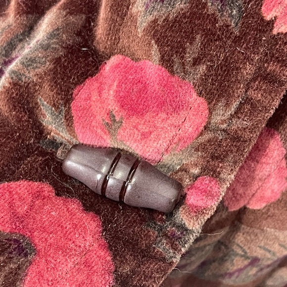 Vintage Sun’N Sand Velvet Floral Quilted Toggle Coat Pockets Roses Cottage Core - Picture 4 of 7